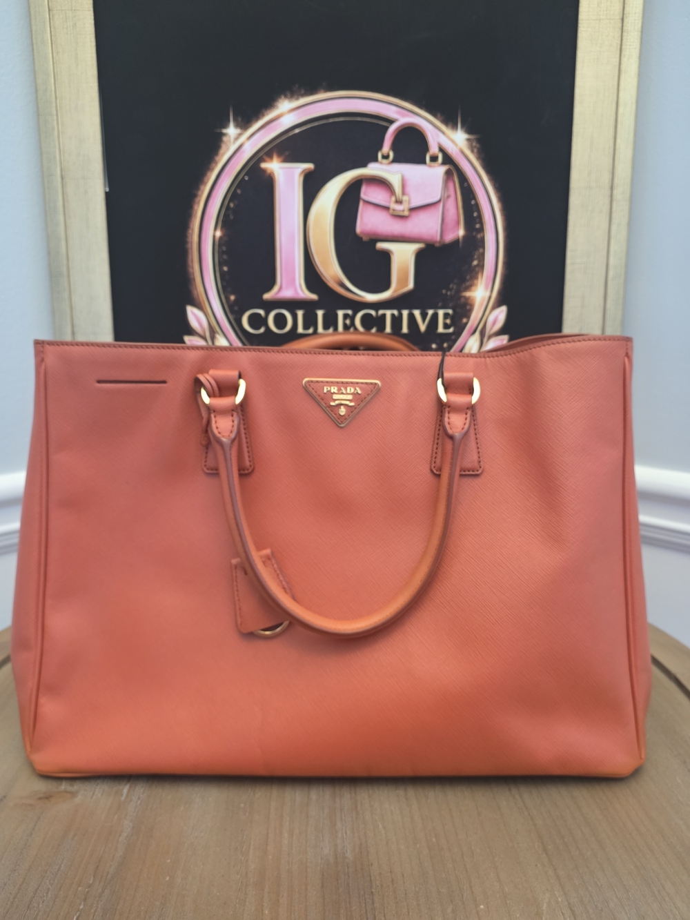 Prada Saffiano Lux Large Coral Orange Leather Tote Bag